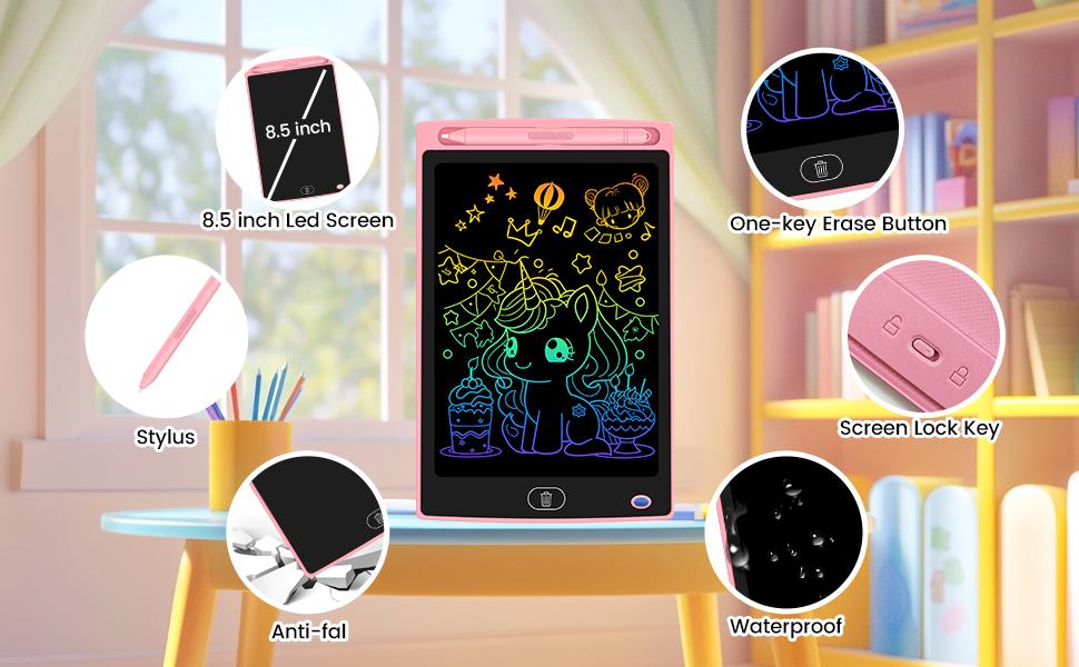 LCD Writing Tablet for Kids - Erasable and Reusable Toddler Doodle Board in 8.5 inch, Ideal Drawing Pad for Educational Learning Toy for Ages 3-8, Perfect Gift for Girls Boys LCD Writing Tablet for Kids - Erasable and Reusable Toddler Doodle Board in 8.5 inch, Ideal Drawing Pad for Educational Learning Toy for Ages 3-8, Perfect Gift for Girls Boys