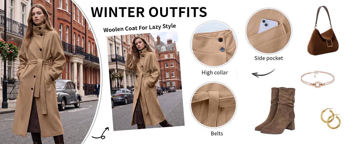 SCUSTY Women's Stand Up Collar Double-Sided Woolen Long Coat For Lazy Style Woolen Coat Long Coat with Wool and High Neck