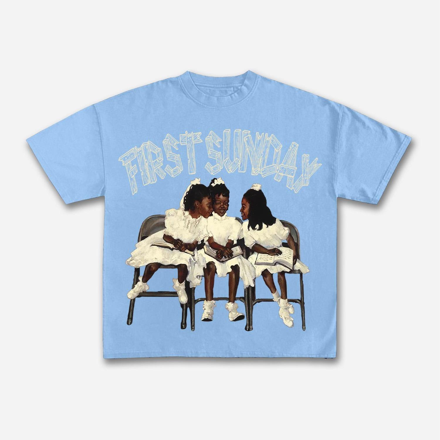 Sopula Studio Men's First Sunday Streetwear blue Graphic 100% Cotton T-Shirt Fashion Street Menswear SpringStatements