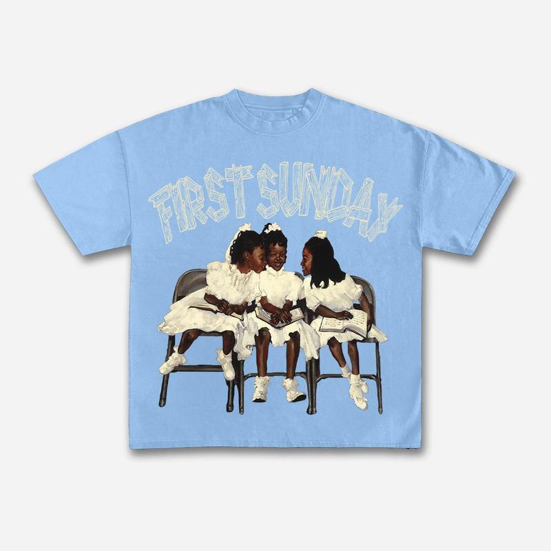 Sopula Studio Men's First Sunday Streetwear blue Graphic 100% Cotton T-Shirt Fashion Street Menswear