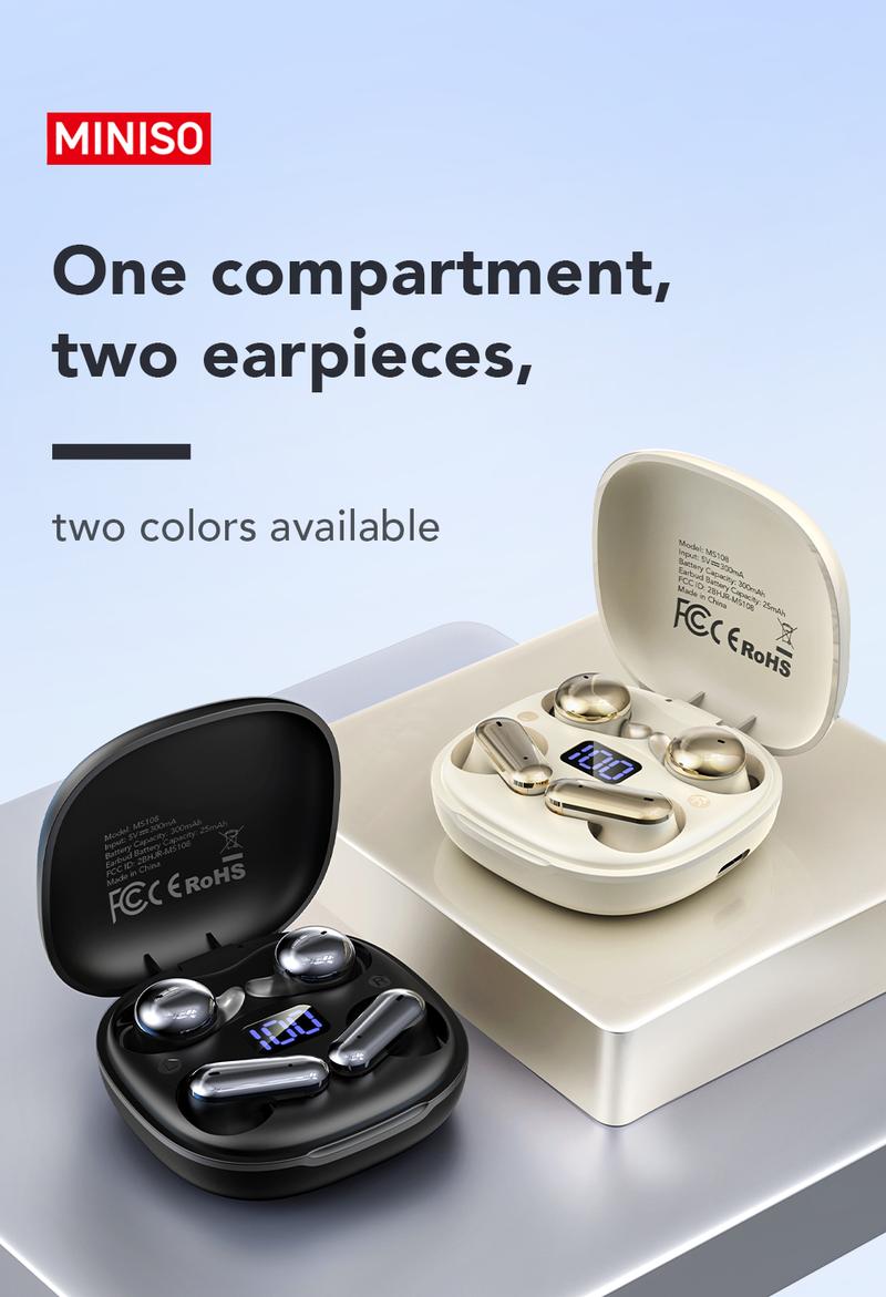 MINISO MS108 Wireless Headphones In-ear Design Noise Cancelling True Wireless Earbuds with Digital Display Bluetooth 6.0 Gaming Headset for Running Exercising Lightweight Fitness Earphones