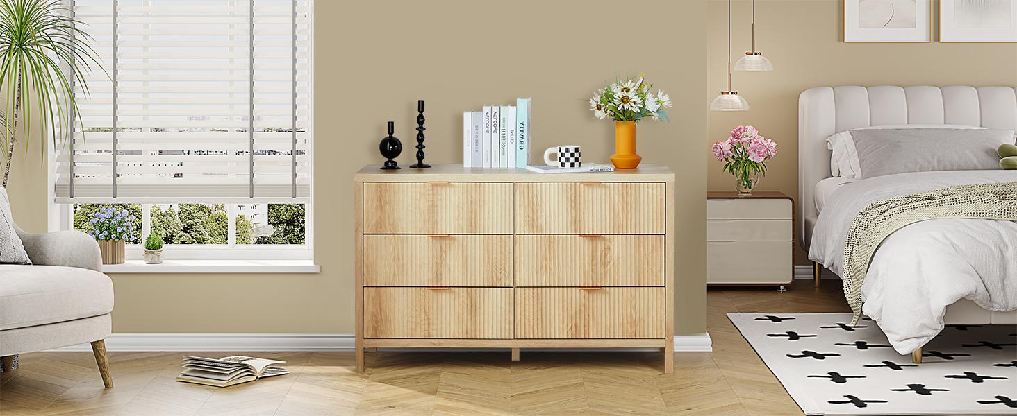 Giratree 6 9 Drawer Dresser Cabinet, Long Nightstand with Drawers and Storage Cabinet, Boho Solid Wood Dresser TV Stand, Mid Century Modern Nightstand with 6 Drawer Dresser for Bedroom Closet