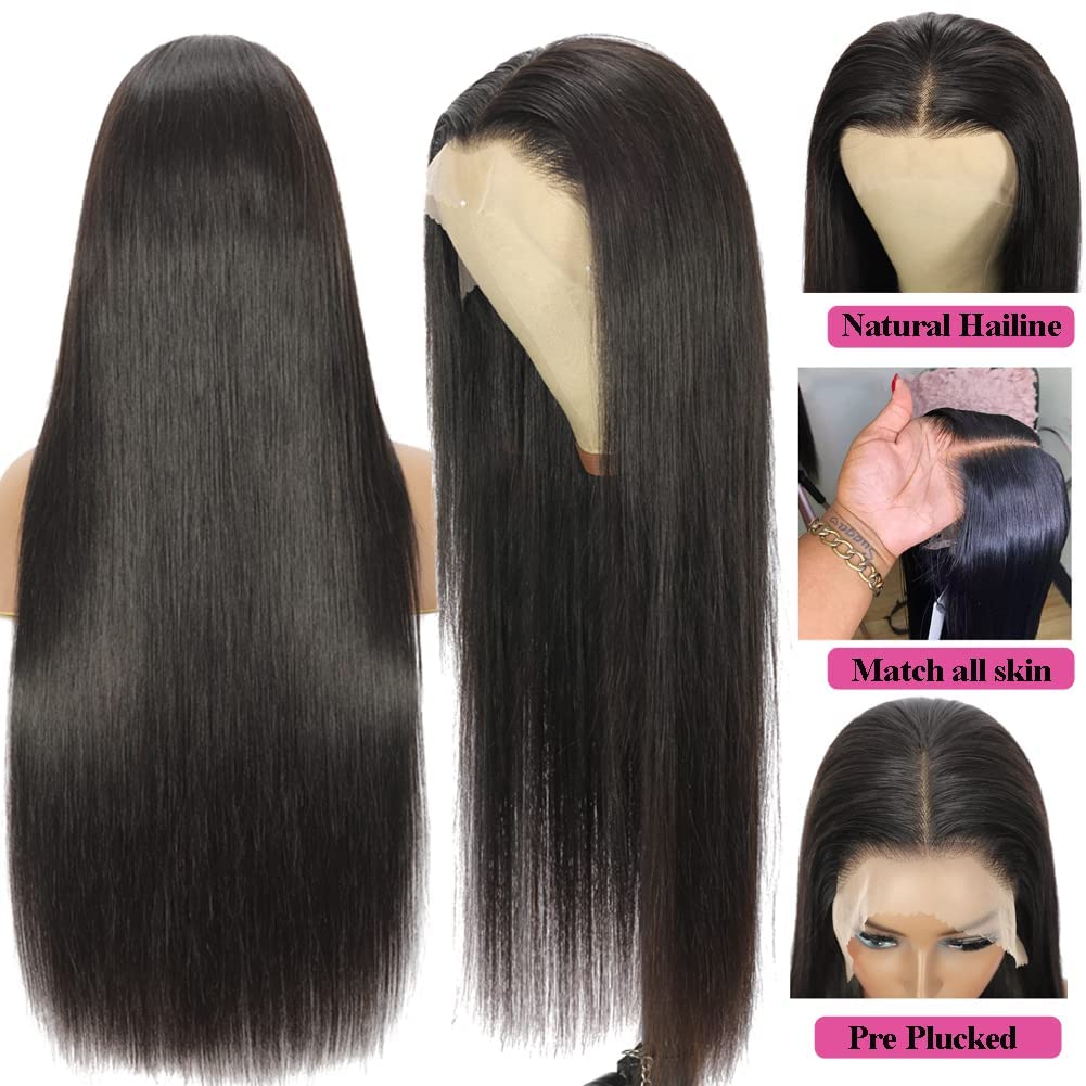 Bling Hair Straight 13x6 Hd Lace Front Wigs Human Hair 180 Density 13x4 Transparent Lace Frontal Wigs with Baby Hair Natural Hairline Long Straight for Black Women Natural Color FallFreshness