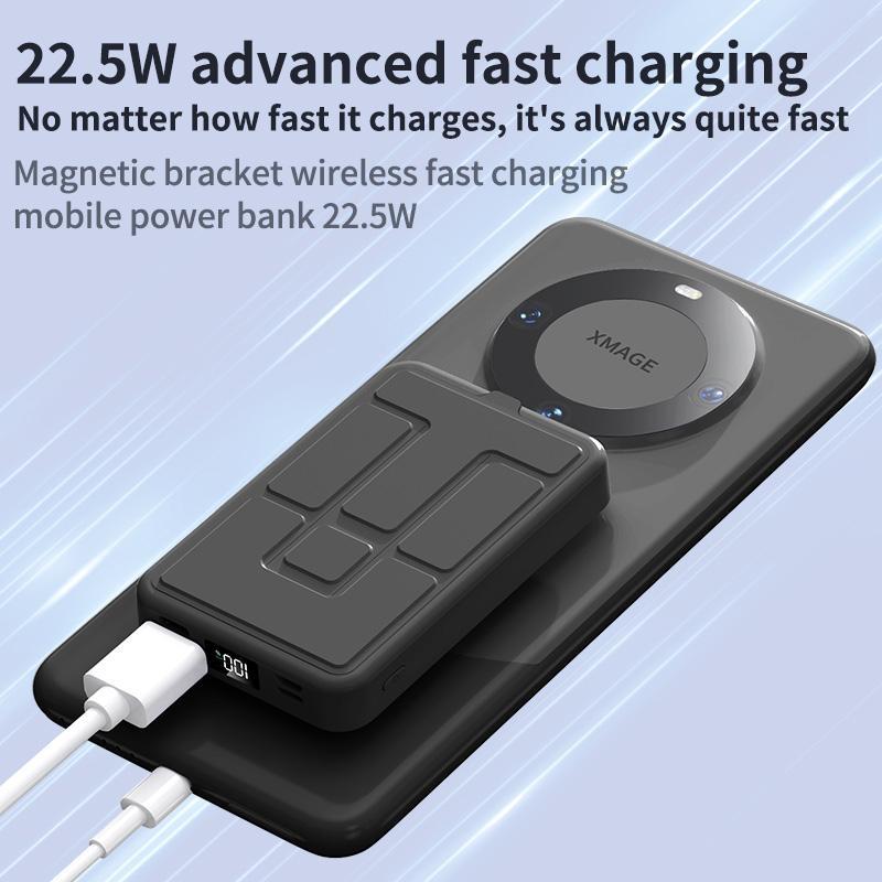 10000mAh Magnetic Wireless Power Bank with Foldable Stand, Hands-Free Watching，Fast Charging, LED Display, for iPhone 17/16/15/14/13/12 Pro/Pro Max