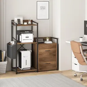 Garvee 2 Drawer File Cabinet, Filing Cabinet Fits Letter/a4 Size, Large Printer Stand with Storage, Printer Cabinet for Home Office with Power Strip, LED Lights, Open Shelf