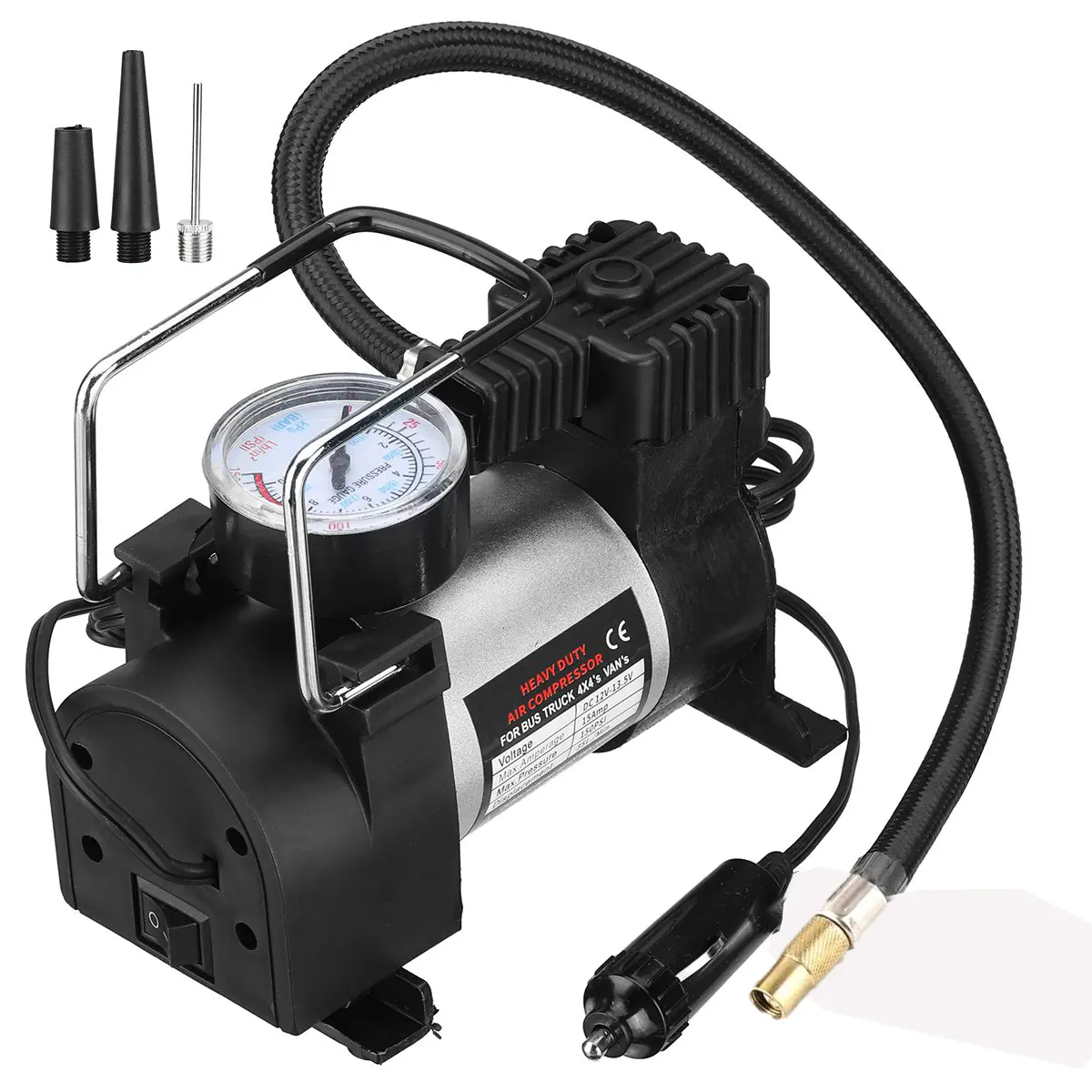 Tire Inflator Portable Air Compressor – 12V DC 35L/Min Air Pump for Car Tires, 150 PSI Electric Air Pump with Tyre Pressure Gauge，Needle Set for Football, Basketball, Volleyball, Swim Ring, Balloon, Bike