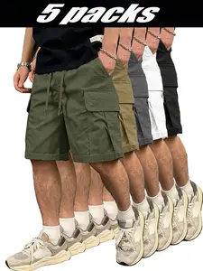 Men’s Fashion Solid Color Multi-Pocket Casual Pants, 5-Pack