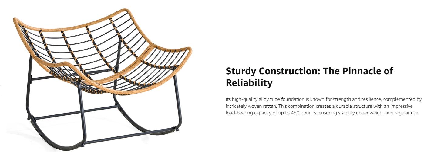 【SPOTLIGHT DAY】ONBRILL Outdoor Rocking Chairs, Oversized Papasan Rocking Chair Indoors with Padded Cushions, Rattan Wicker Lounge Chair for Living Room, Porch, Patio, Garden, Grey