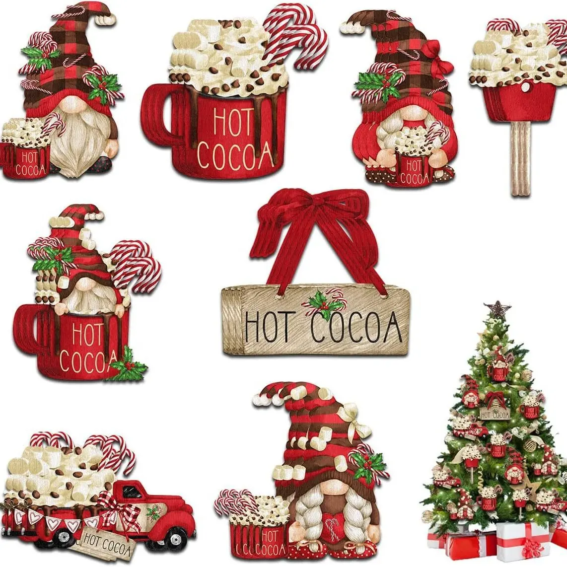24-Piece Gnome Christmas Wooden Ornaments Christmas Spirit Christmas Tree Holiday Crafts Decorations Home Decor