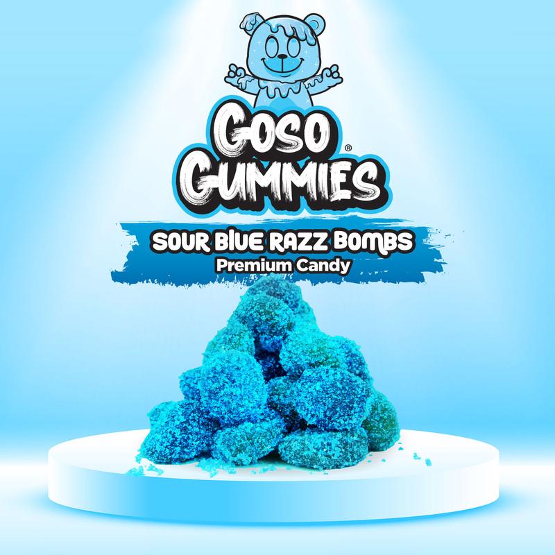 Goso Gummies Sour Blue Razz Gusher Bombs + 2 FREE Sour Blueberry Bites Bags - Viral Candy Deal – Free Gift
