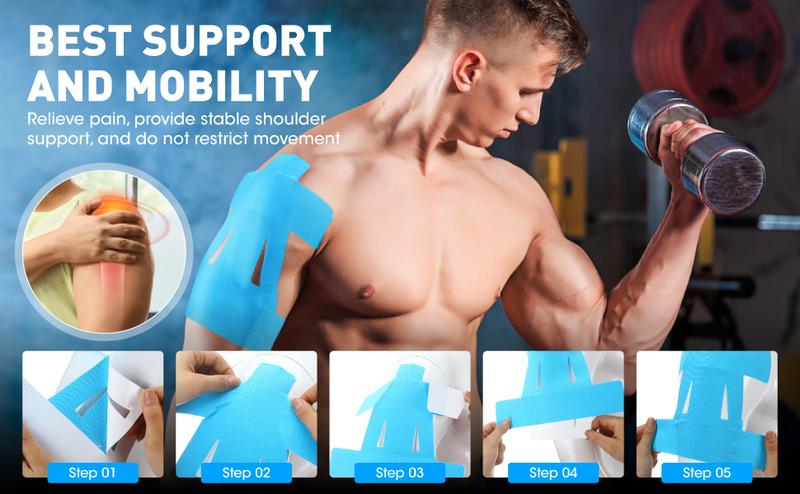 10 Count Kinesiology Tape for Shoulder Pain Relief Pre Cut Sports Waterproof Breathable Enhance Elastic Kinesiology Athletic Tape for Shoulder Support and Muscle Baseball Sports(Black)