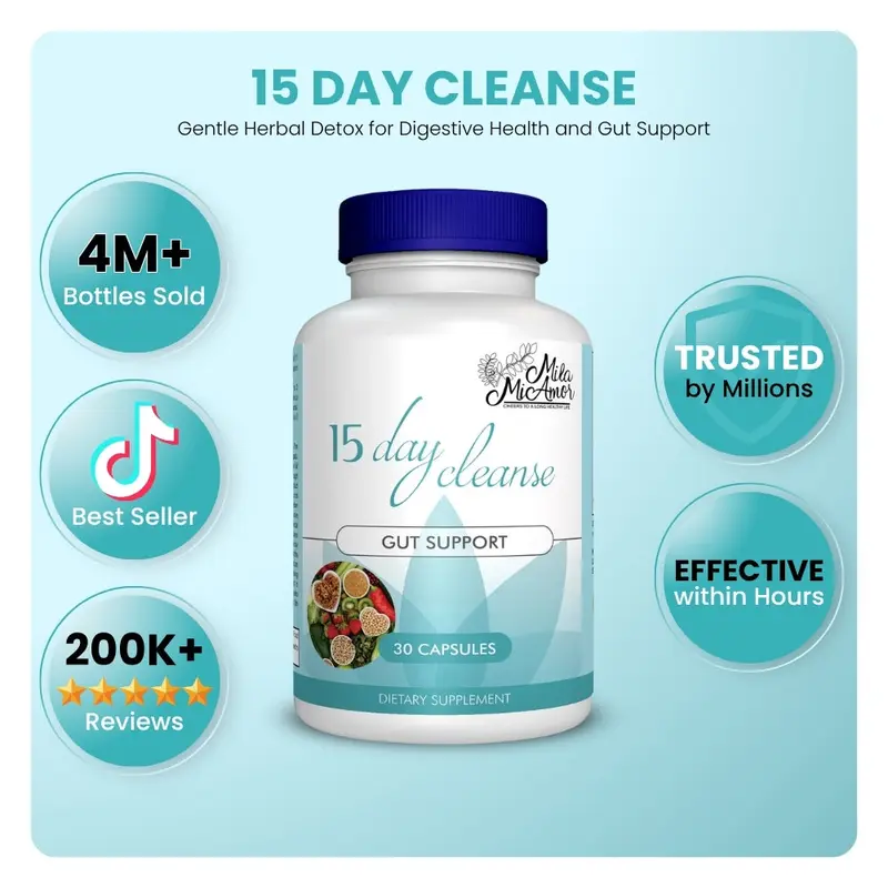 15 Day Cleanse - Gut and Colon Support | Caffeine Free | Advanced Formula with Senna, Cascara Sagrada, & Psyllium Husk | Non-GMO | 30 capsules 1