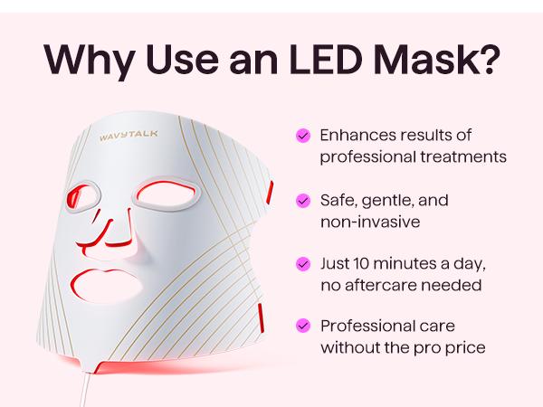 Wavytalk Glow Time LED Therapy Face Mask for Anti-Fine Line, Anti-Acne, and Skin Rejuvenation with Red, Near-Infrared Light, Blue and Amber Light,Perfect Gift