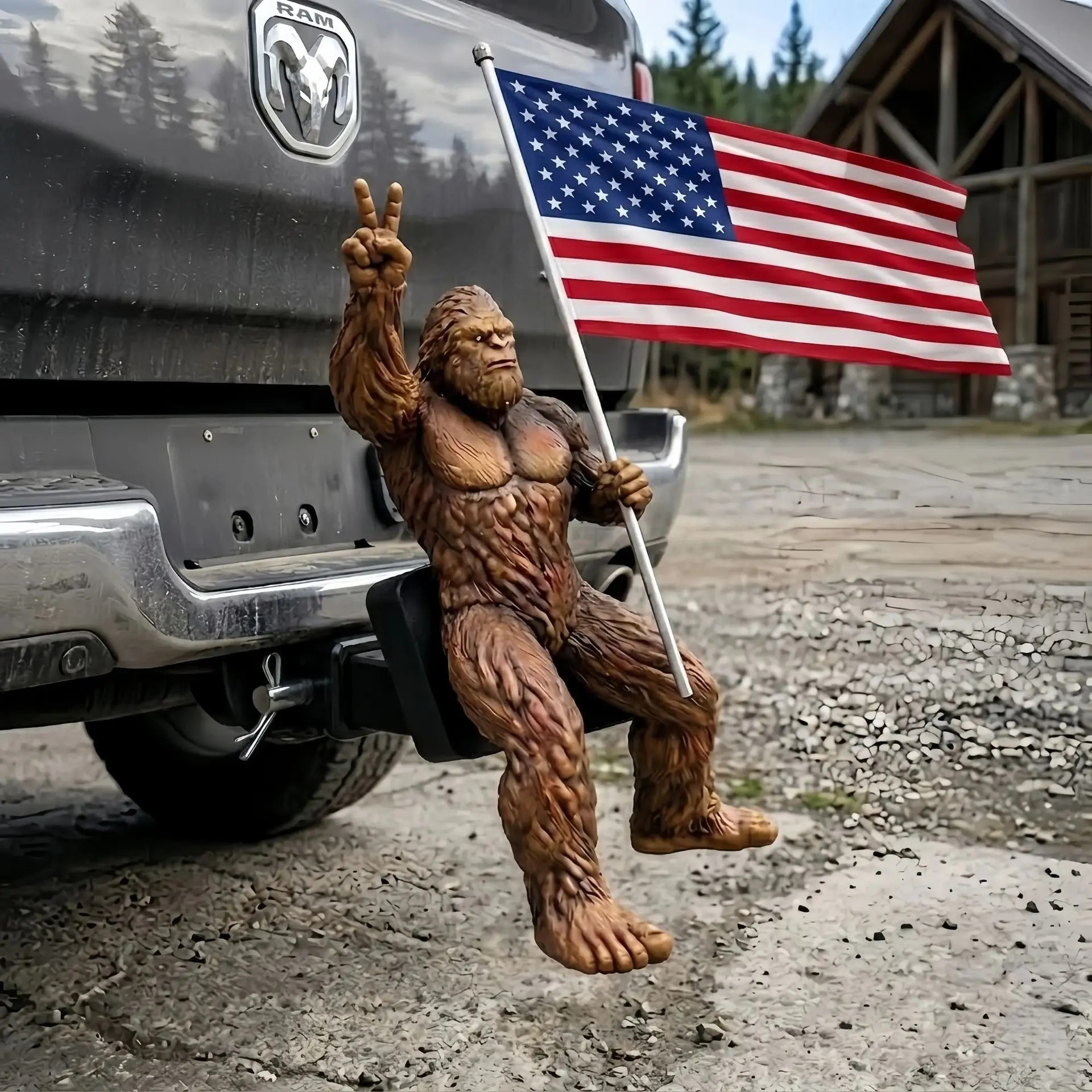 Aesthetic Patriotic Bigfoot Trailer Hitch Cover US Flag Truck Accessory Funny Car Exterior Decor Multiple Options