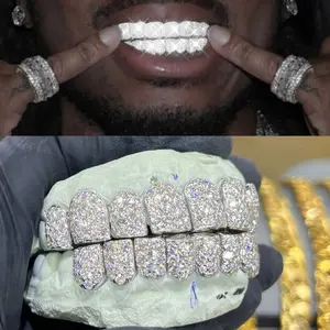 2pcs/SET Baguette Set 10 teeth Grillz for Mouth Top Bottom Hip Hop Teeth Grills - Cap