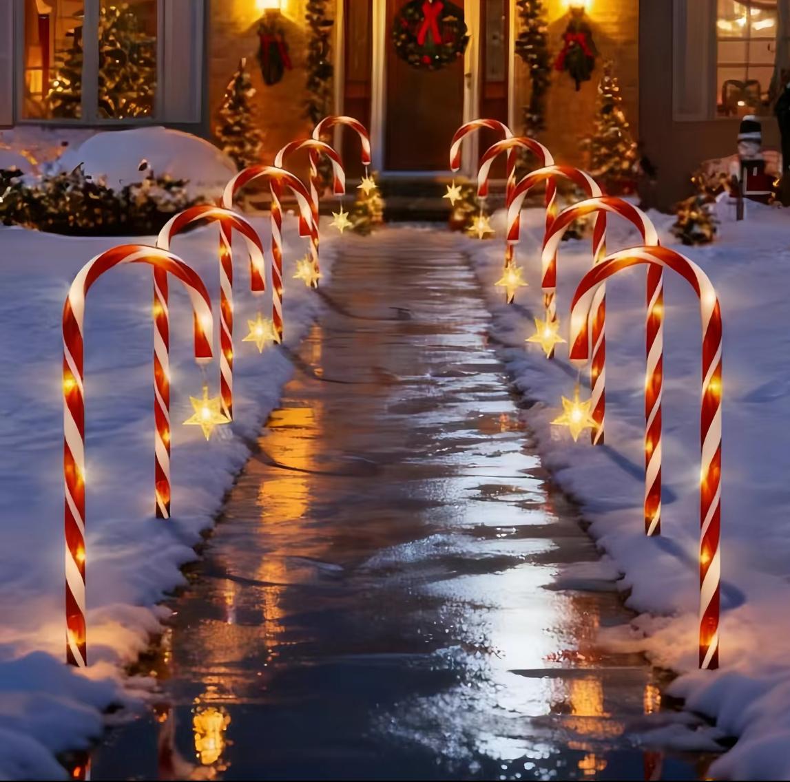 Solar-Powered LED Christmas Candy Cane Lights (8/12 Count) - 8 Modes, Battery-Powered, No Plug Needed, Ideal for Yards, Lawns, Walkways, Festive Winter Holiday Decorative Lights