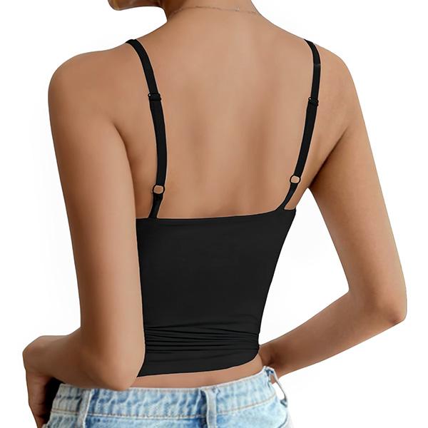 Womens Camisole with Shelf Bra Camis Undershirts Adjustable Spaghetti Strap Black
