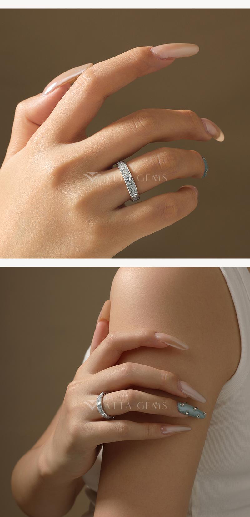 ATTAGEMS Classic Lab-Created Moissanite Ring for Women Men Unisex Real S925 Sterling Silver Engagement Wedding Band Rings for Gift Sparkling Fine Jewelry Set Party R309