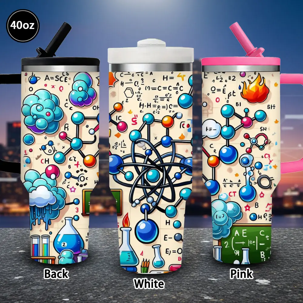 1pc 40oz Science & Chemistry Themed Vacuum Flask Tumbler with Lid and Straw, Winter Insulated Travel Coffee Cup, Ideal Gift for Men, Perfect for Valentine's Day, Office Use, Flasks, Portable