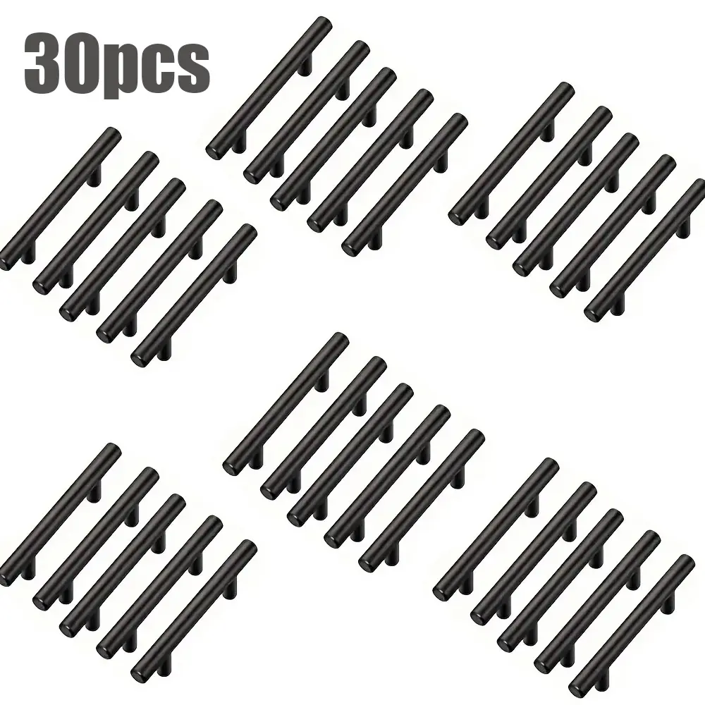 Matte Black Stainless Steel Kitchen Cabinet T-Handles (30-Pack), 128mm/5in Door Pulls for Kitchen Cabinets, Drawers, Wooden Doors Cabinet Knobs