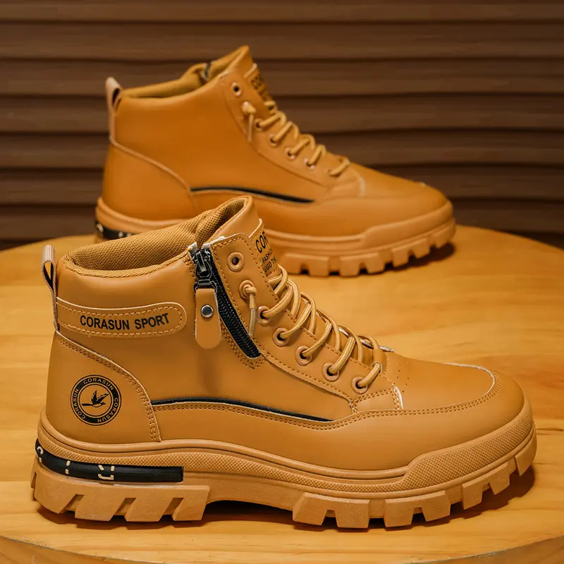 Men's Army Velvet Mid-Top Waterproof Boots - 2026 SPORT Spring Design, Soft Fabric Bottom, Zipper, Plush Warmth, Cold Weather Walking Shoes for Military Gear, Footwear, Army Cold Weather Gear, Armyboots, Round Toe, Athletic, Solid, Pvc Sole