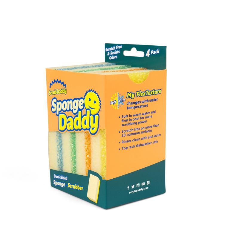 Scrub Daddy Sponge Daddy (4ct) - Dual-Sided, Multipurpose Sponges, FlexTexture & ResoFoam, Pack of 4