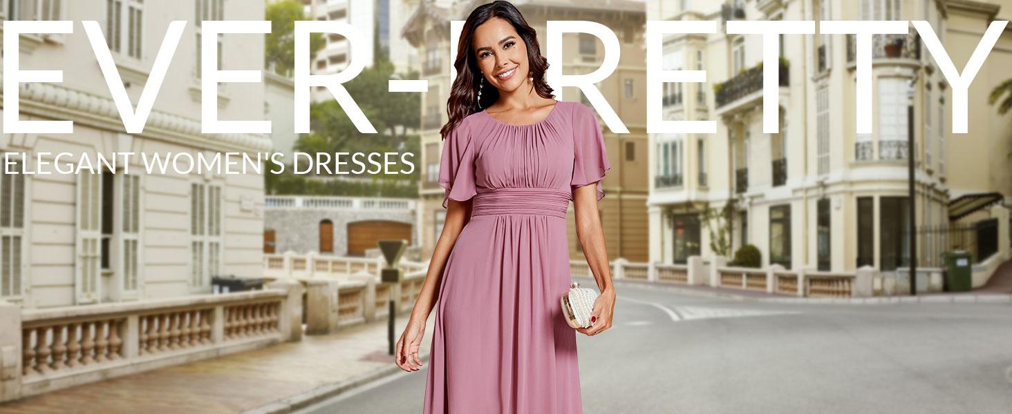 Ever-Pretty 【Plus Size】 Chiffon Wedding Guest Dress for Women - Flowy A-Line Knee Length with Short Ruffle Sleeves & Zip Closure - 02053 Ever-Pretty 【Plus Size】 Chiffon Wedding Guest Dress for Women - Flowy A-Line Knee Length with Short Ruffle Sleeves & Zip Closure - 02053