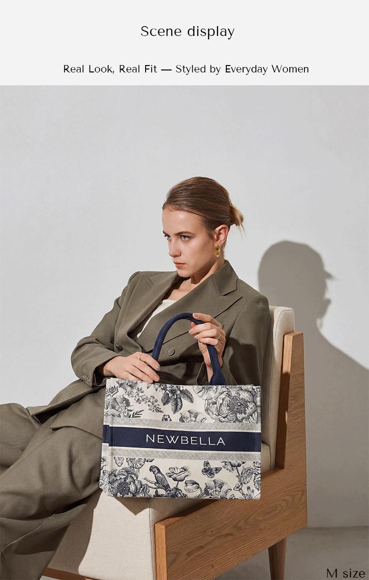 NEWBELLA Lynne Canvas Collection Commute Daily Tote Bags for Women with Floral Print Magnetic Closure Fashionable & Practical Casual Everyday Companion