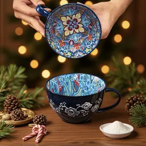 Bohemian Floral Pattern Ceramic Coffee Mug Large Capacity - All-in-One Cup for Tea Milk Cereal Breakfast | Home Kitchen