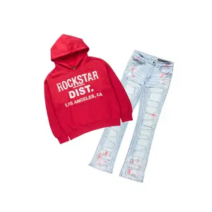 Saxon Red/Blue Hoodie/Stacked Flare Jean Set Saxon Red/Blue Hoodie/Stacked Flare Jean Set