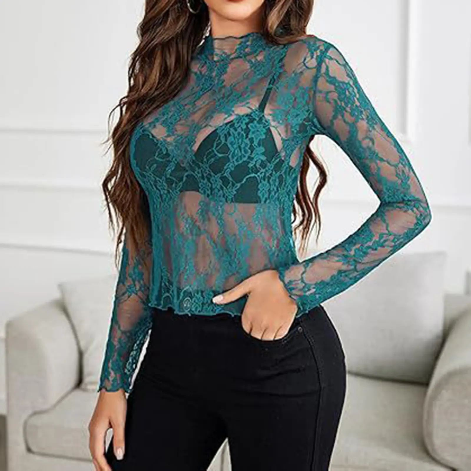 トップス DOT LACE SEE-THROUGH TOP (HIGH NECK) Dot lace see-through top (high neck)