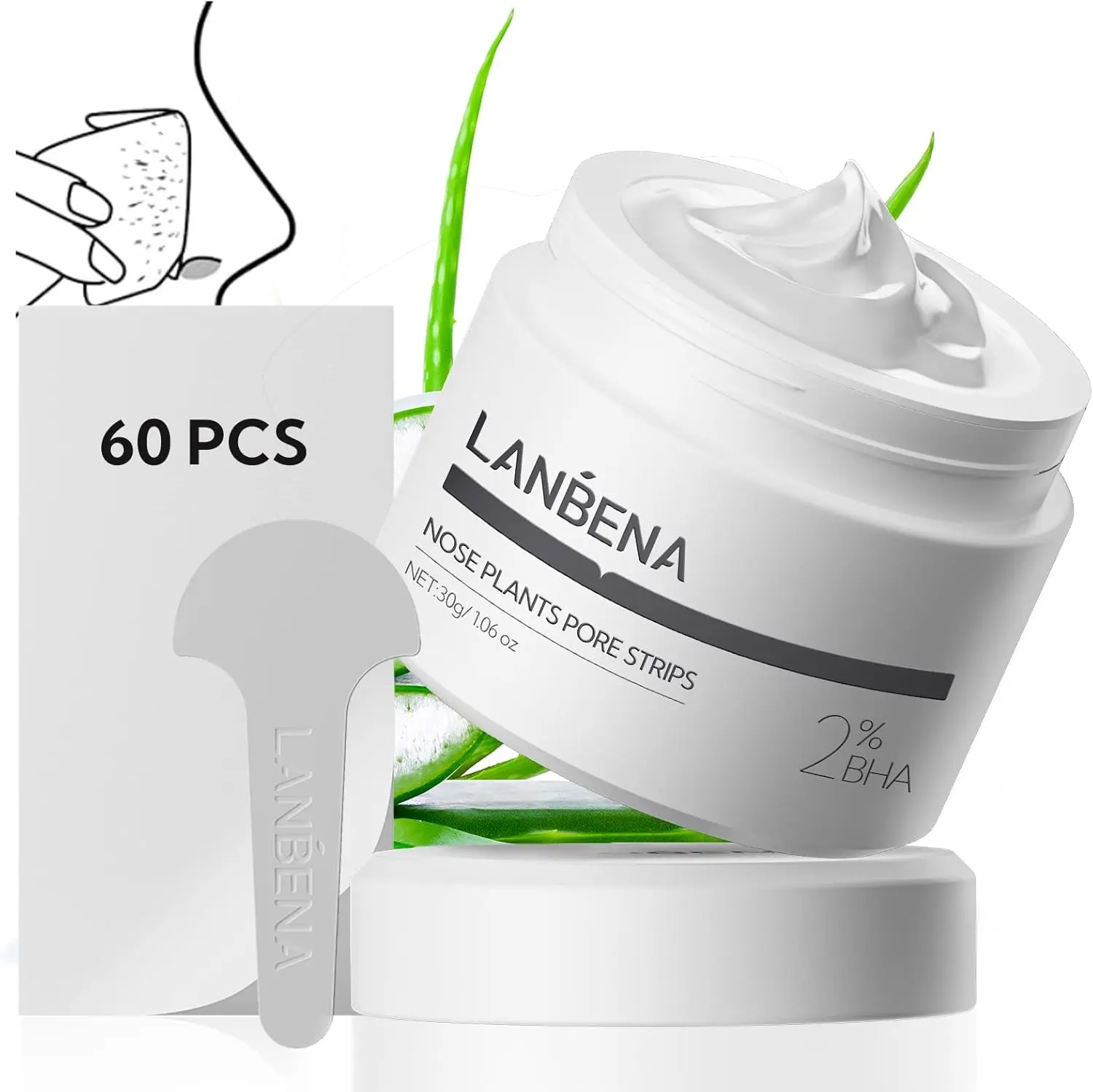 LANBENA Blackhead Removal Mask, Nose Phyto Pore Strips, Pore Cleansing Purifying Exfoliating Mask, 60 Sheets, Phyto Aloe Vera Blackhead Removal Mask, (30g),travel essentials
