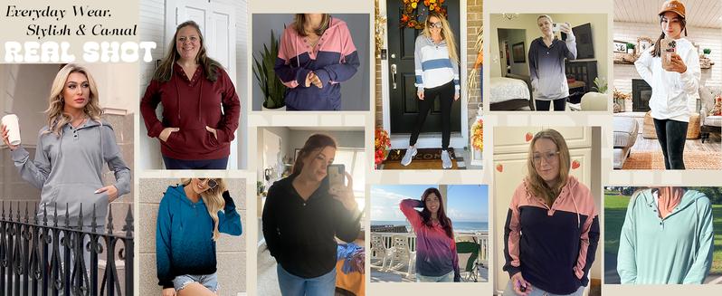 Angeralla Womens 2026 Hoodies Button Collar Drawstring Hooded Pullover Sweatshirt Casual Long Sleeve Tops Shirts Fit Womenswear