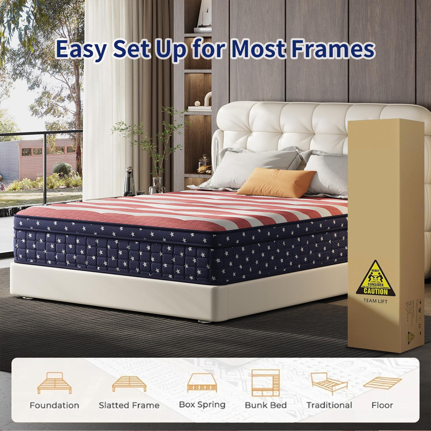 【evlwzl】10/12 Inch Twin, Full, Queen, King Mattress Memory Foam And Spring, Hybrid MattressMedium Firmness, Lumbar Support, For Home Rooms Hotels, Boxed Halloween ChristmasGift Furniture Ergonomic queen size mattress Interior Modern