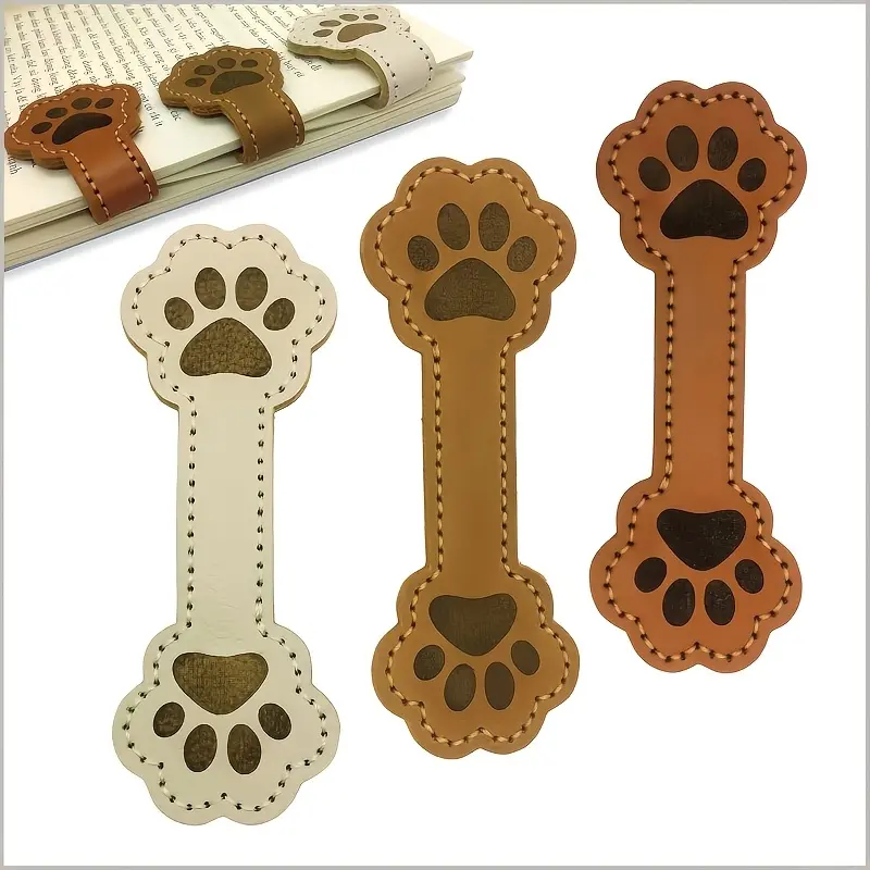 3 Dog Paw Leather Bookmarks, Cat Paw Shaped Bookmarks, Stylish Magnetic Bookmarks, Double-Sided Magnetic Trouser Leg Clips, Seamless Hem Tape For Short-Sleeved Clothing, Animal Paw Print Design