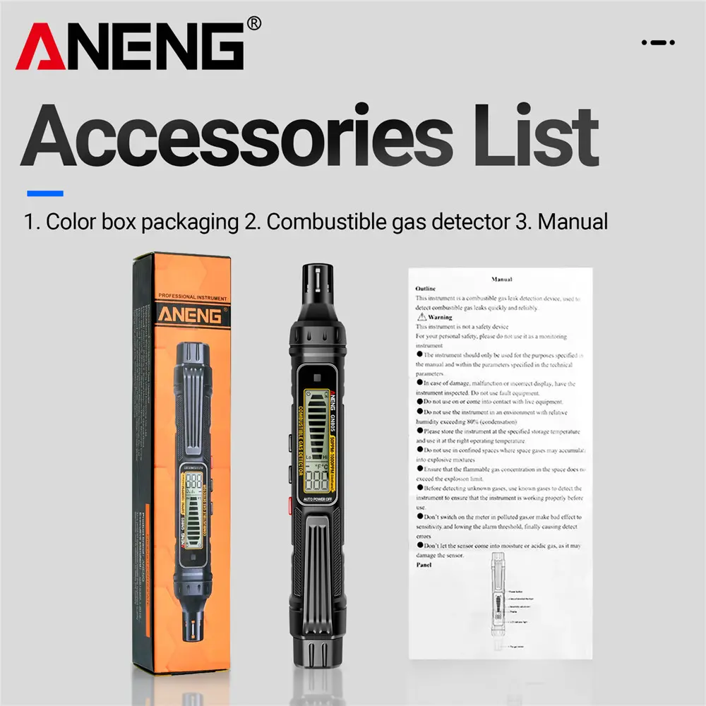 ANENG GN805 Gas Leak Detector, Combustible Gas Analyzer with Audible Alarm, 50-10000PPM Sensing Range, Multi-Mode Gas Sniffer for Natural Gas, Propane & Methane