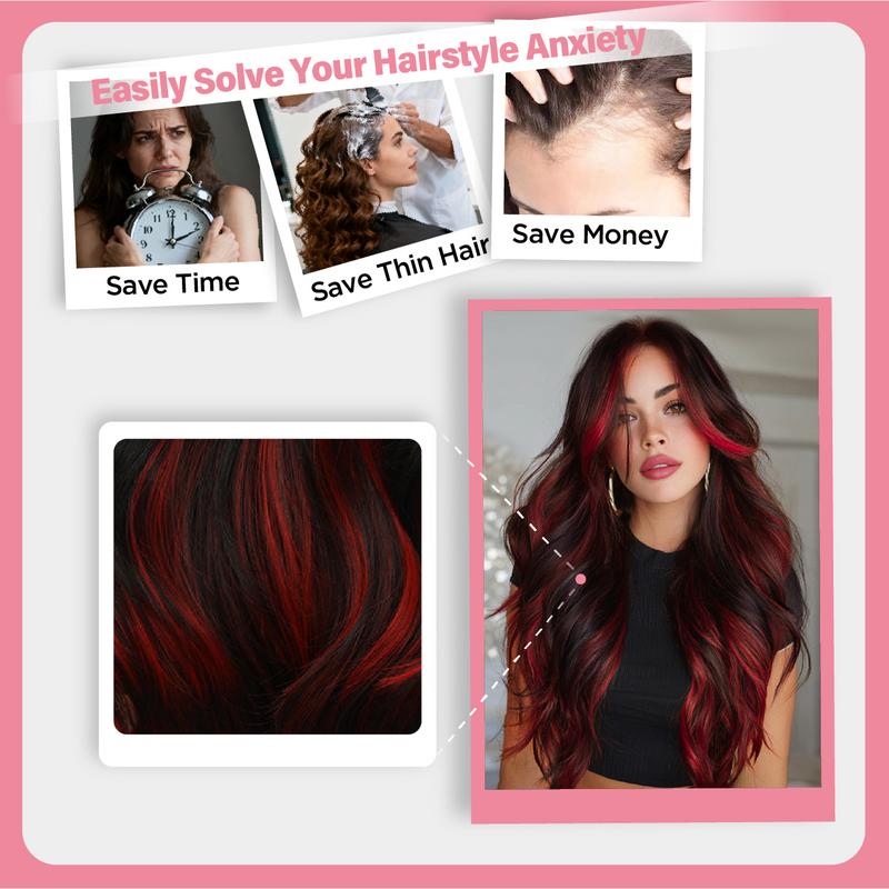 SMILCO/24-inch Brown Orange/Pink/Red/Blue Highlight Wavy Middle Part Hair Synthetic Full Machine Wigs  Adjustable Cap & Straps for Comfort Featival Gifts for Gf/SM5029