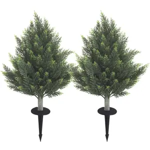 Realistic Artificial Pine Tree Stakes for Garden Decor With Spike-In,UV Resistant Faux Cypress Topiary for Outdoor Landscaping(2/4 Pack)