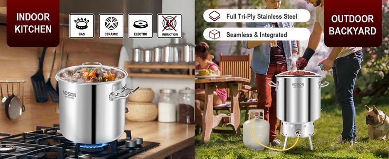 24 Quart Stainless Steel Stock Pot With Lid, 3-IN-1 Heavy Duty Tamale Steamer Pot with Visible Lid for Pasta, Soup,Large Pot for Cooking with Steam Rack,Dishwasher & Oven Safe Cookware Glass