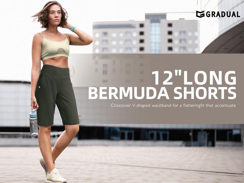 G Gradual Women's 12" Bermuda Long Shorts with Pockets High Waist Stretch Knee Length Shorts for Women Summer Walking