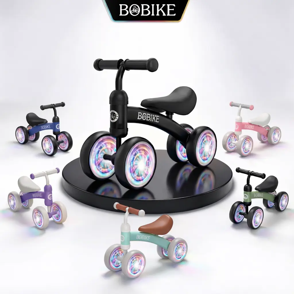 #backtoschool Bobike Baby Balance Bike Toy for Kids Colorful 4-Wheel No Pedal Bicycle for Toddlers Best First Birthday Gift Walker Toy for Boys & Girls Trike Foldable Scooter
