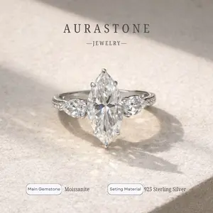 【#114】Synthetic Moissanite ring S925 sterling silver, 5-carat marquise, fashionable women's engagement/proposal ring Exquisite Trendy Ring