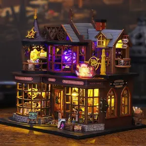 LED-lit Magic Treasure House DIY Kit – 3D Wooden Puzzle Book Nook, Fantasy Miniature Bookshelf Decor for Home or Office