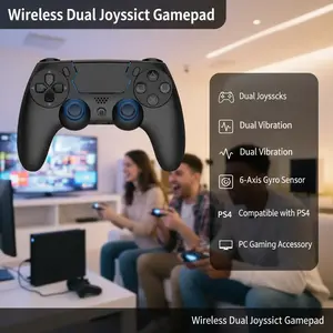 GAMINJA Wireless Controller Dual Joystick Dual Vibration Gamepad 6-Axis Gyro Sensor for PS4 PS4 Slim PS4 Pro PC Black Gaming Accessory with Lights - Protection