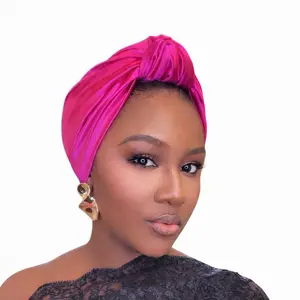 Luxury Satin Turban Headwrap Deep Pink Ready-to-Wear for Women's Elegance Comfort and Convenience Pre-Styled Knot Design Ideal for Everyday Wear Special Occasions