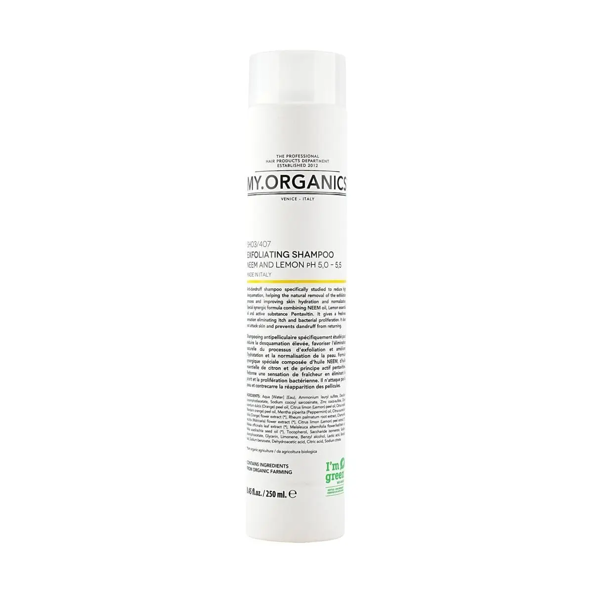My Organics Anti-Dandruff Shampoo 250ml - Organic Neem & Lemon Oil for Itchy Scalp Relief, Antibacterial, Exfoliating