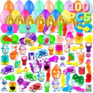 100Pack Prefilled Eggs with Toys Inside for Filling Specific Treats, Easter Theme Party Favor, Basket Stuffers, Classroom Prize Egg Supplies Toy for Kids