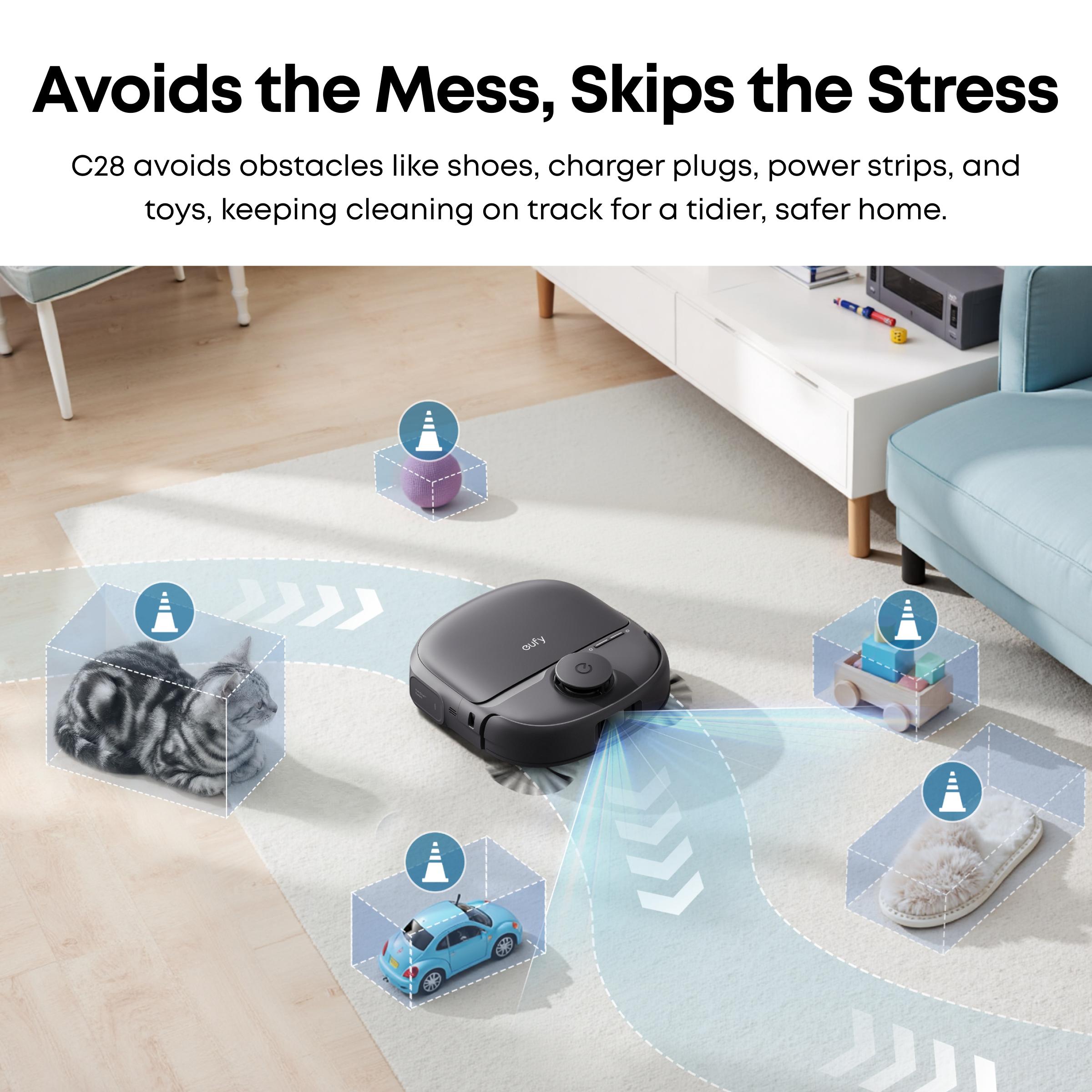 eufy C28 Robot Vacuum and Mop Combo, HydroJet Self-Cleaning Roller Mop, DuoSpiral Detangle Brush, 15,000 Pa Turbo High Suction, 5-in-1 Robot Vacuum and AI Obstacle Avoidance