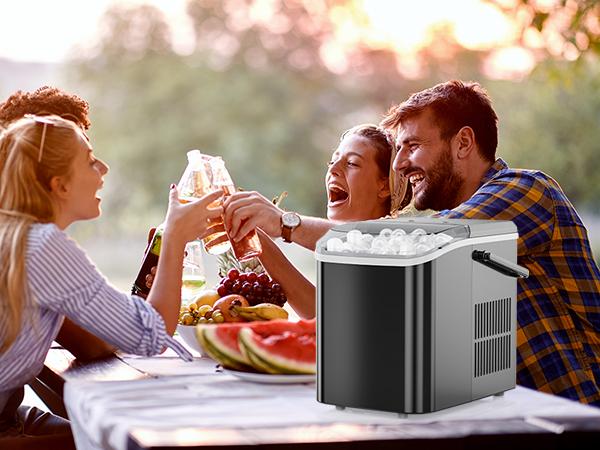 【Deal】Sweet Furniture S-Countertop Ice Maker, Portable Ice Machine Self-Cleaning with Scoop, Basket and Handle, 9 Cubes in 6 Mins, 2 Sizes of Bullet Ice