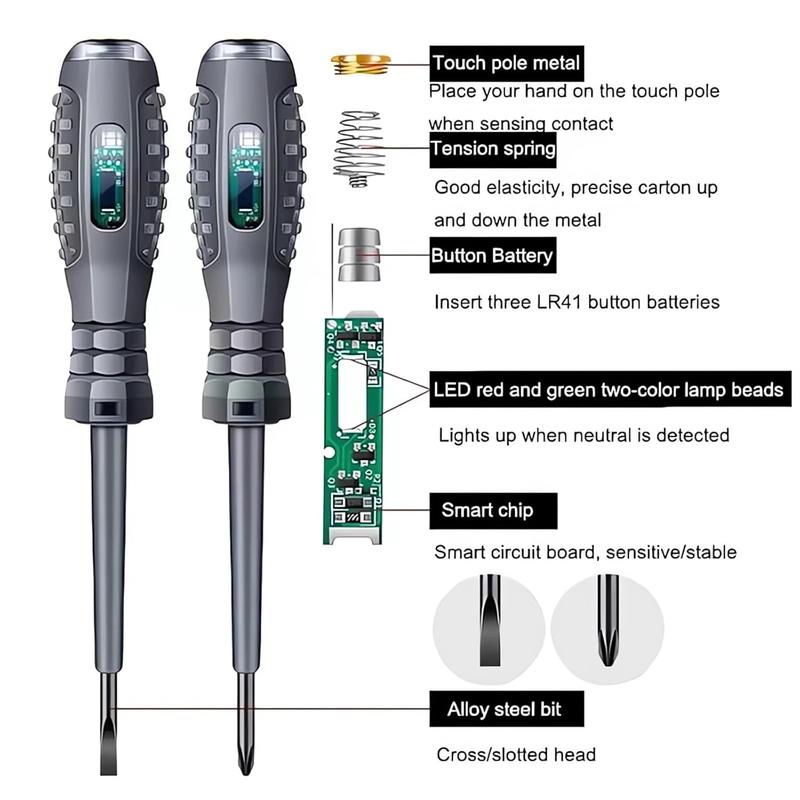 2-in-1 High Torque Strong Magnetic Flathead Screwdriver Electricity Detector Electric Non-Contact Voltage Tester Pen Electrical Current Power Circuit Live Wire Electrician Tester (F+P)